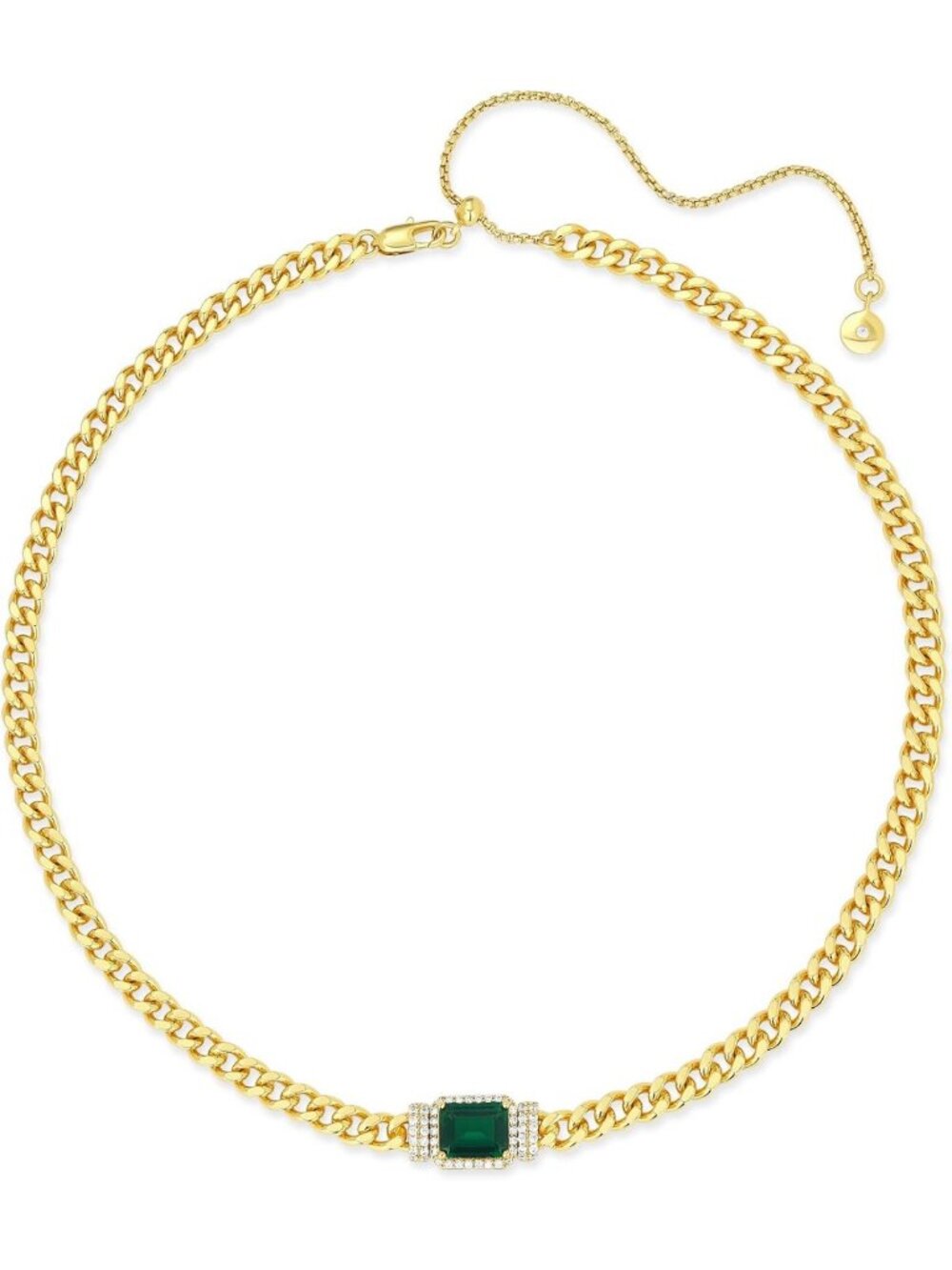 Dainty 18K Gold Plated Choker Necklace with Emerald & CZ, Adjustable 14.5-18.3